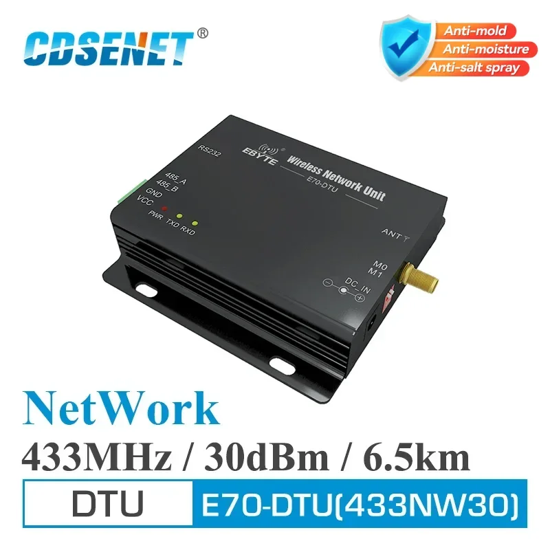 

RS232 RS485 Star Network 433MHz 30dBm 1W Long Range Wireless Transceiver E70-DTU-433NW30 IoT PLC Data Transmitter RF Module