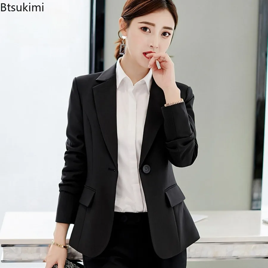 

2024Women's Formal Jacket Suits Spring Summer Slim Long Sleeve Black Blazer Mujer Solid Business Women Blazers Korean Style Suit