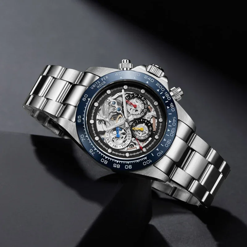 LOREO Men\'s Watches New Top Brand Automatic Mechanical Watch For Men Sport Stainless Steel Luminous Waterproof 200m Relogios