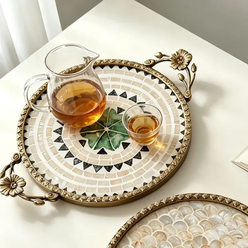 Art Deco Retro Luxury Pearl Mothershell Inlay Abstract Pattern Anniversary Lightweight Heat Resistant Tabletop Storage Tray