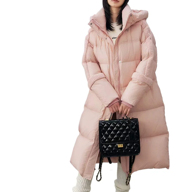 Długa kurtka puchowa damska 2025, oversize, pogrubiona, modna, elegancka, do pracy, uniwersalna, ciepła, trendy.
