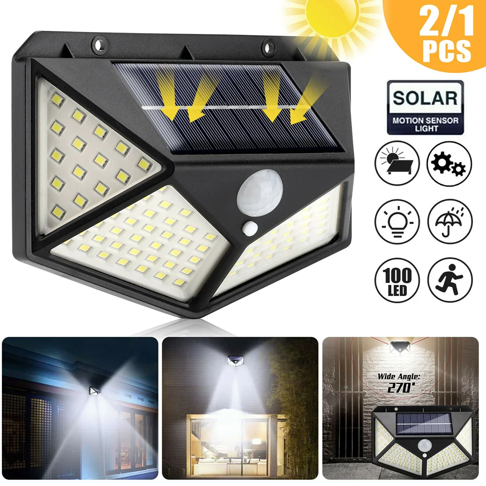 

100 Led Solar Wall Lamp PIR Motion Sensor Outdoor Solar Street Light Garden Fence Lights IP65 Waterproof Solar Porch Wall Lamp