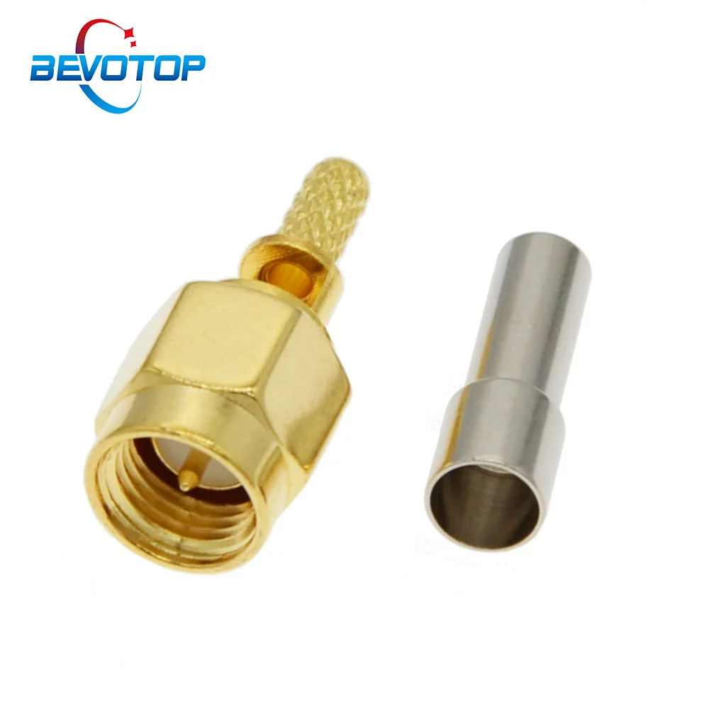 100pcs/lot SMA male plug window crimp RG174 RG316 LMR100 cable RF Connector Gold Plated BEVOTOP