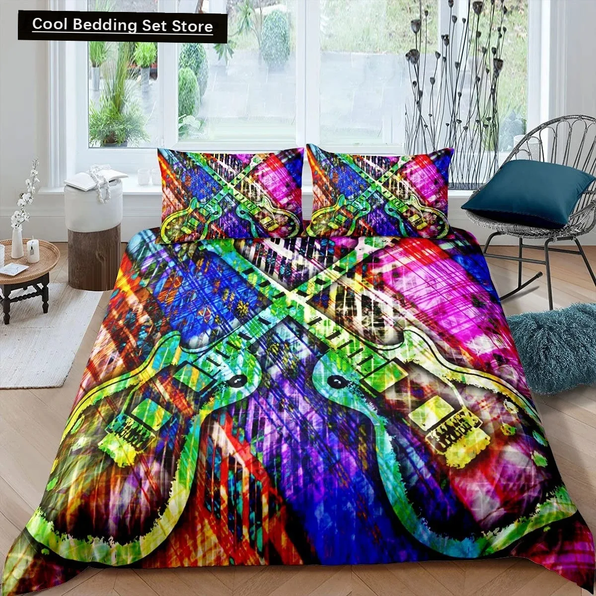 Hippie Graffiti King Queen Duvet Cover  Hip Hop Bedding Set for Kids Teens Adults Wall Urban Street Art Polyester Quilt Cover