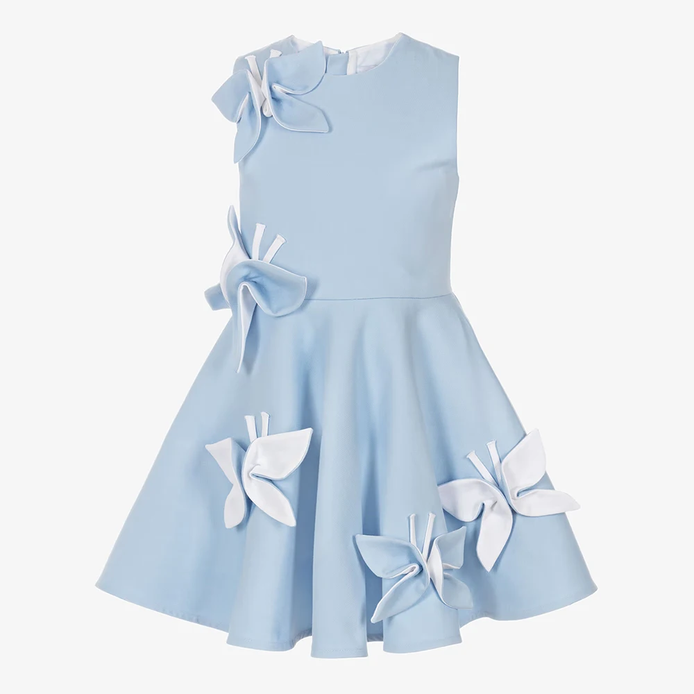 

Customized Girl's Formal Dress Knee Length O Neck Butterflies Modern Party Gowns for Kids Sleeveless Satin Flower Girl Dresses