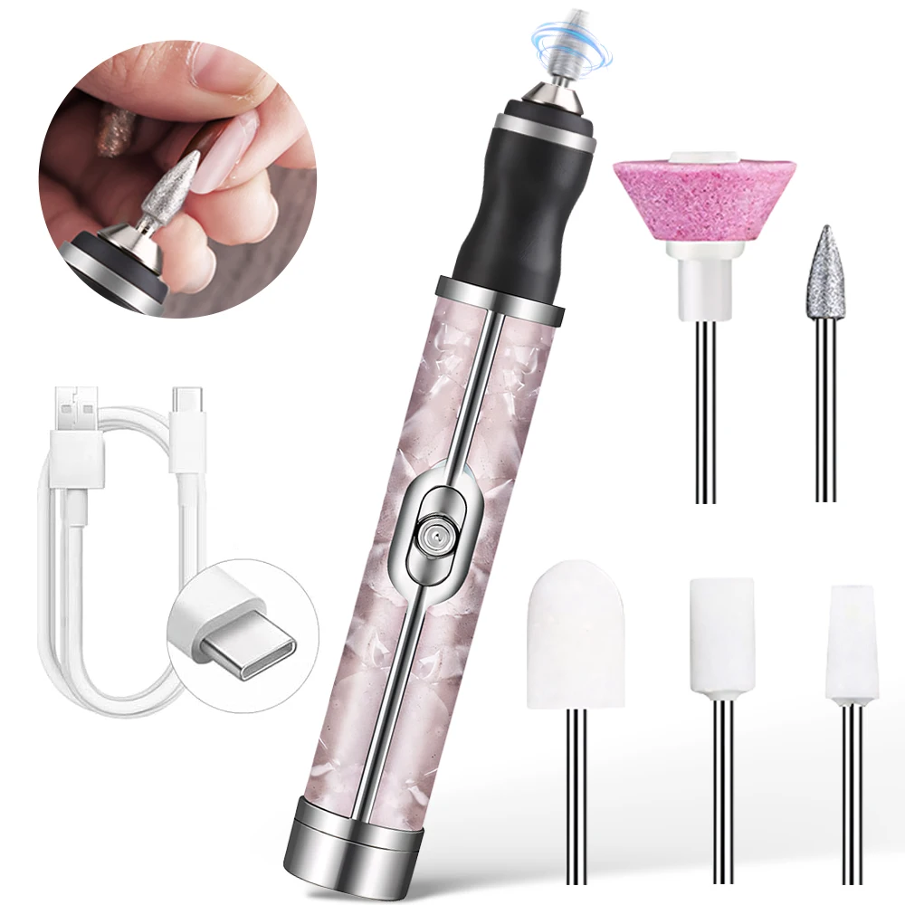 Kit de perceuse à ongles électrique et lime à ongles, Kit de Machine à ongles Rechargeable par USB pour le soin des ongles, le polissage, la mise en forme, le retrait du gel