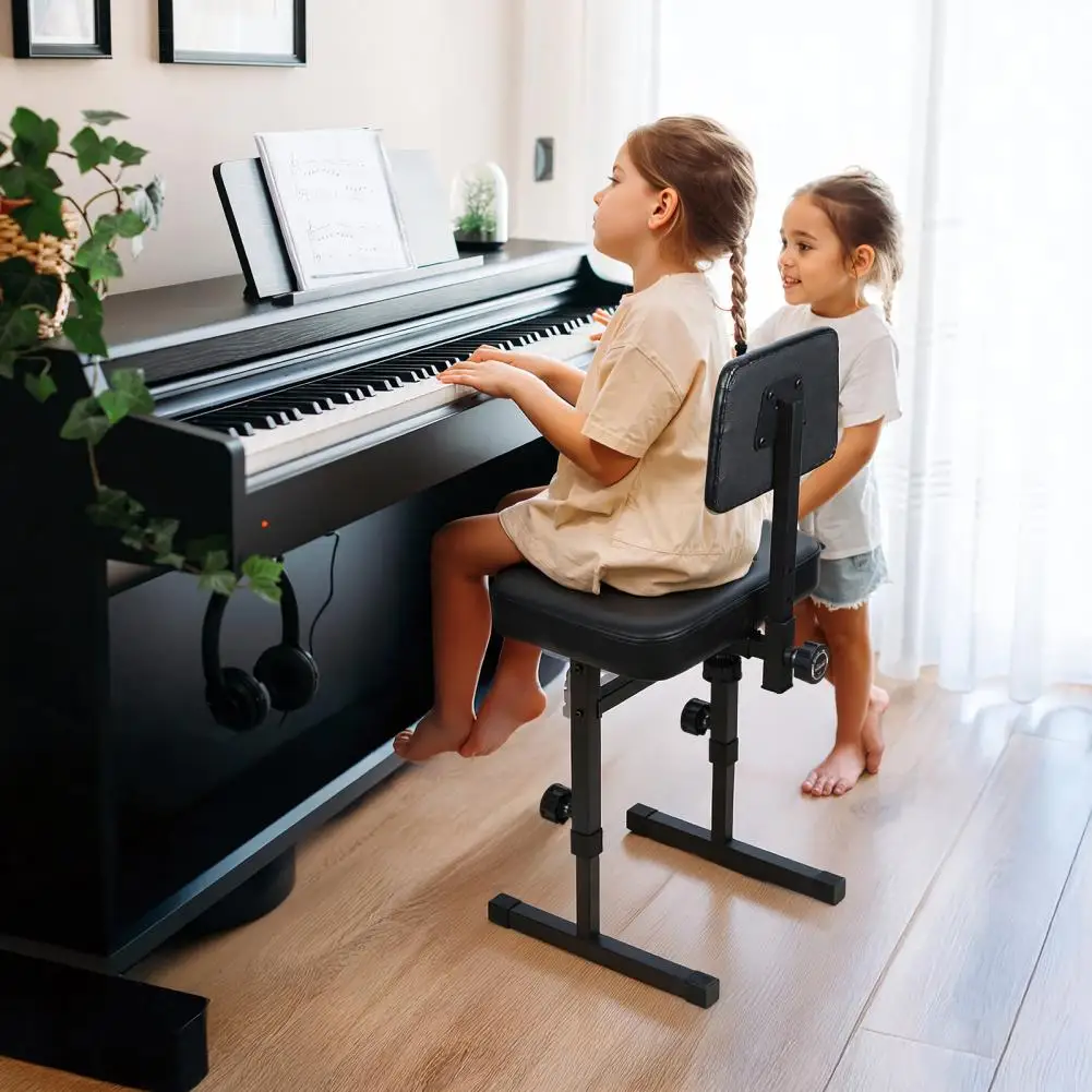 H-Style Height Adjustable Piano Bench With Backrest Black Padded Cushion Keyboard Seat For Kids Adults Musicians