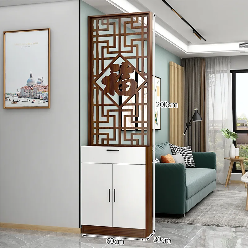 The new Chinese entrance cabinet screen partitions the living room, and entrance is directly opposite door