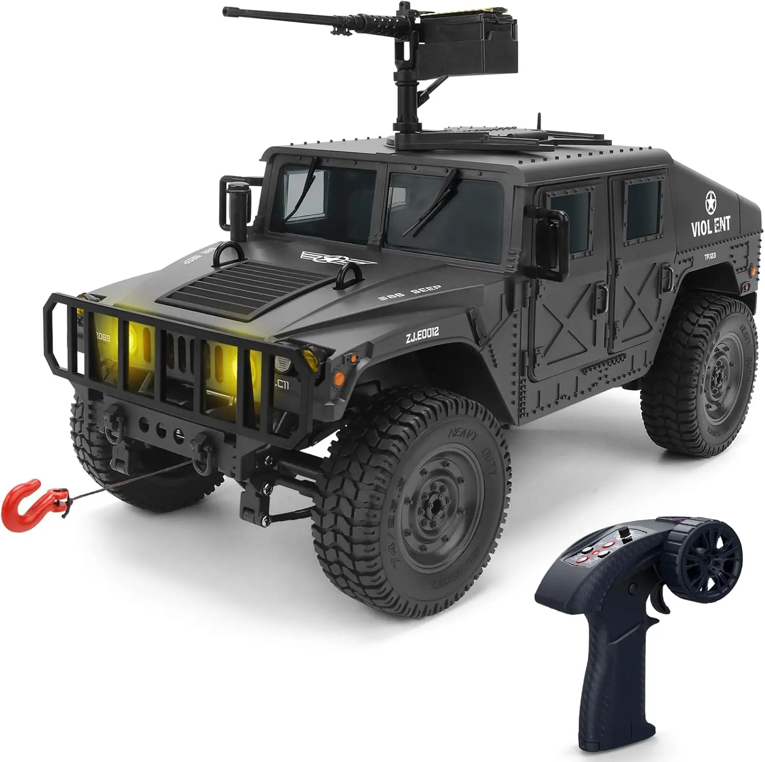 

1:14 Scale RC Crawler Military Truck with Winch and LED Lights, 4WD All-Terrain Off-Road Remote Control Car, RTR Armored Vehicle Hobby Toy Gift for Boys and Adults