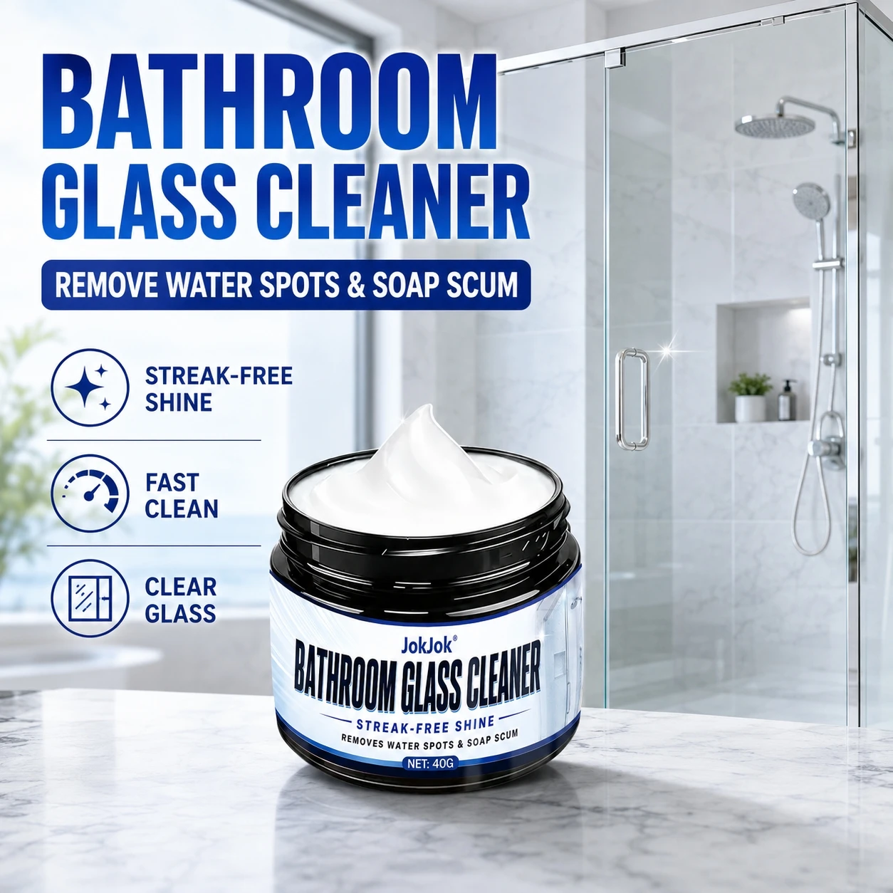 Glass Oil Film Polish Paste, Powerful Hard Water Stain Remover, Bathroom Glass Cleaner, Shower Door & Tile Polishing, Home Windo