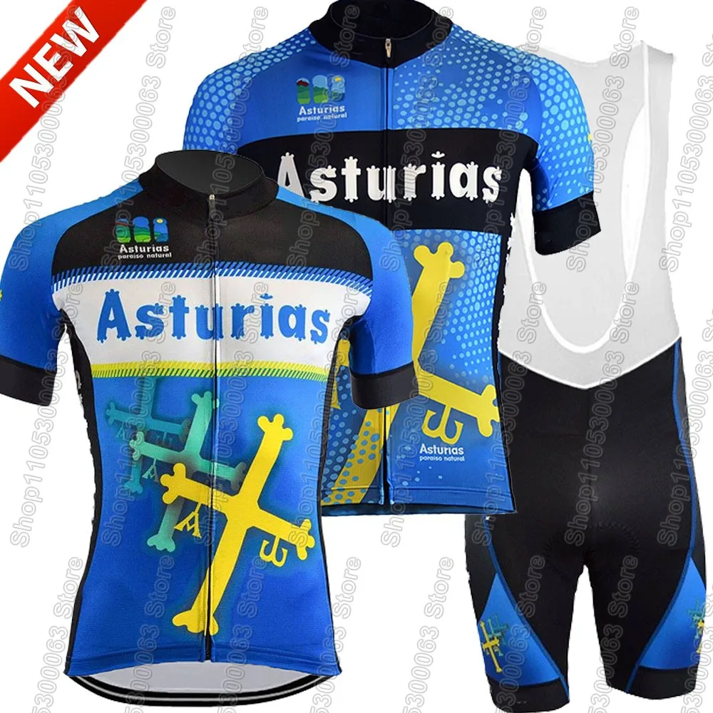

Asturias Team Cycling Jersey 2026 Set Summer Espana Bicycle Clothing Road Bike Shirts Suit Bicycle Bib Shorts MTB Ropa Maillot