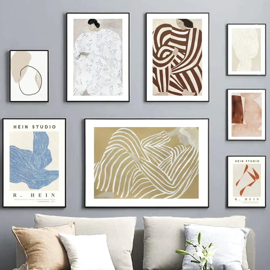 Scandinavian Vintage Wall Art Geometric Abstract Lines Girl HD Canvas Poster Print Home Bedroom Living Room Decoration,frameless