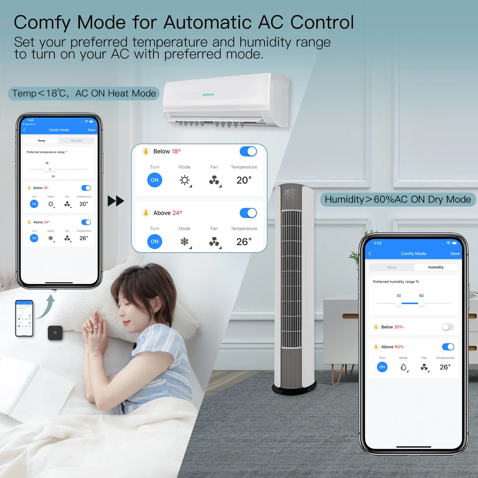 Moes WiFi IR Thermostat AC Controller Touch Button Smart Life Tuya APP Wireless Temperature Humidity Sensor Voice Alexa Google