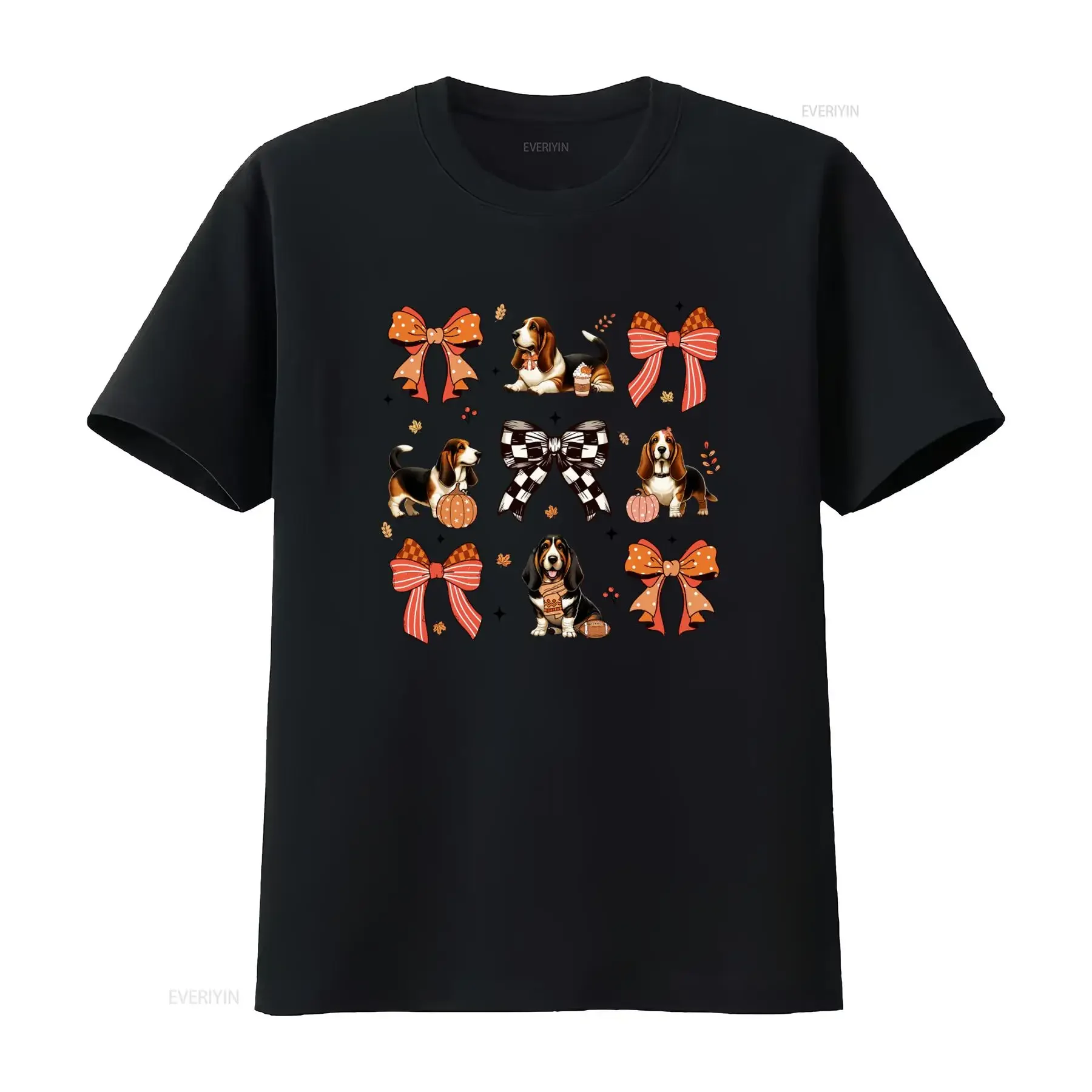 Retro Fall Coquette Basset Hound T Shirt with Bow Pumpkin Prints Perfect Halloween Apparel for Dog Moms vintage Washed Soft