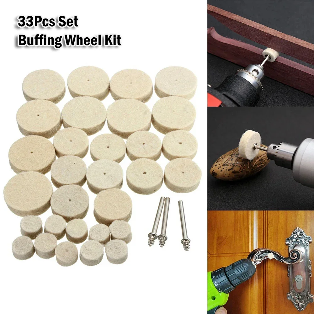 33pcs Wool Felt Polishing Buffing Round Wheel Grinding Pad Shank For Rotary Tool Accessories Polishing Buffing Wheel