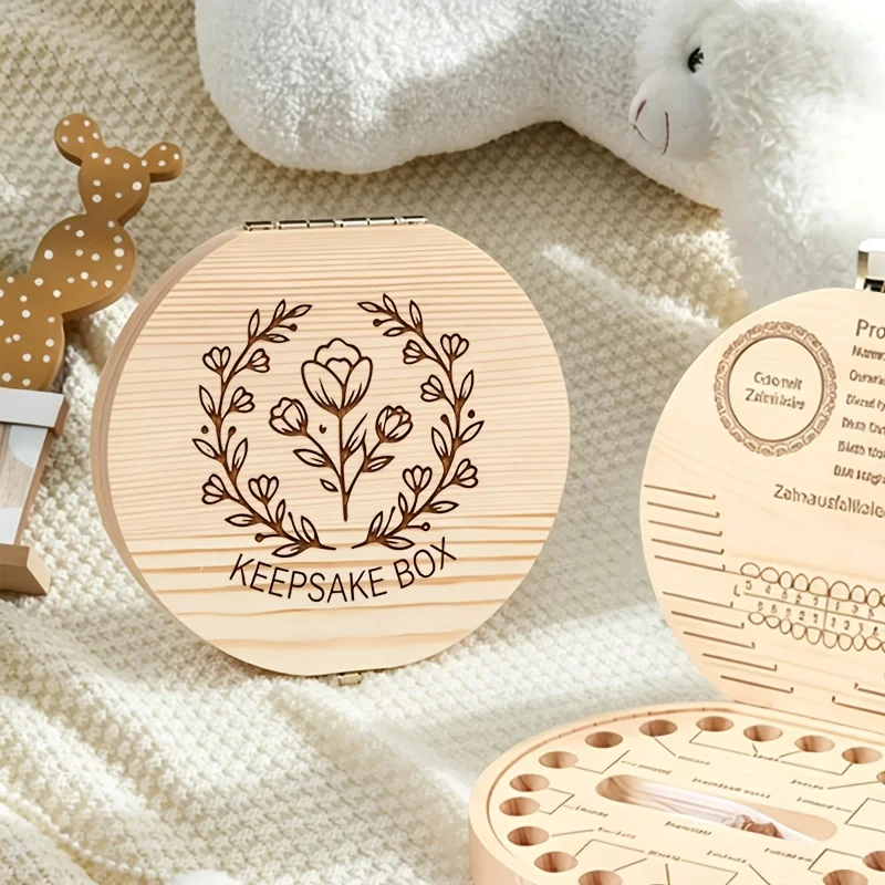 2D Wooden Tooth Keepsake Box Storing Teeth Fetal Hair Commemorative Tooth Box Halloween Christmas Birthday Gift Baby Souvenirs