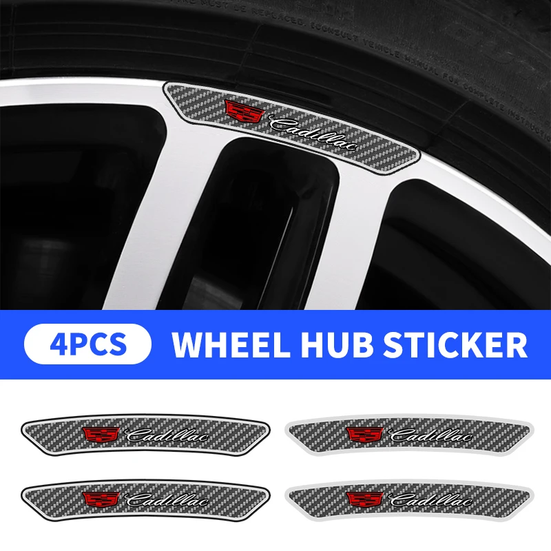 

4pc Carbon Fiber Car Wheel Rim Stickers Auto Refit Accessories for Cadillac Escalade CTS CT5 XT5 XTS XLR BLS SLS STS SRX Deville