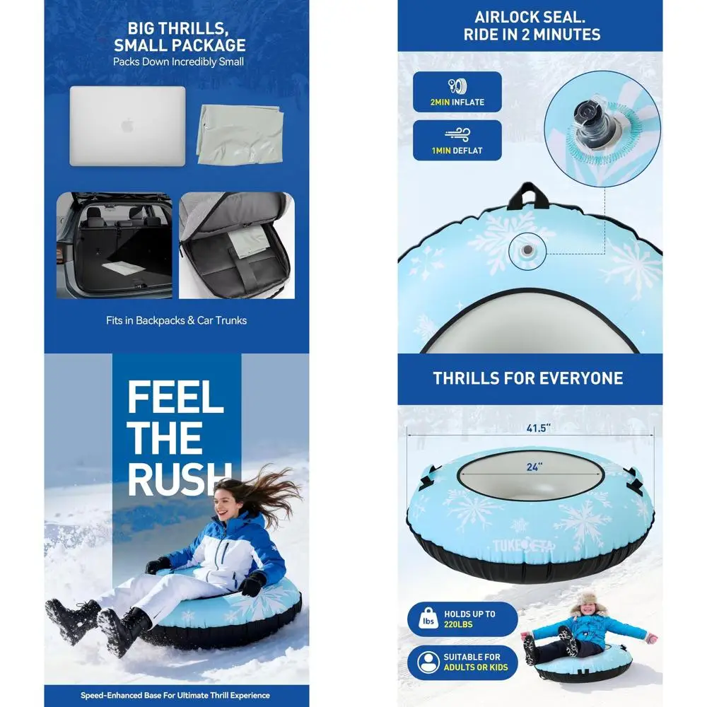 

Прочные снежные трубки из ПВХ для взрослых, набор из 1 или 2 с холщовыми ручками, буксировочным ремнем и ремонтным комплектом для зимних развлечений на санях.