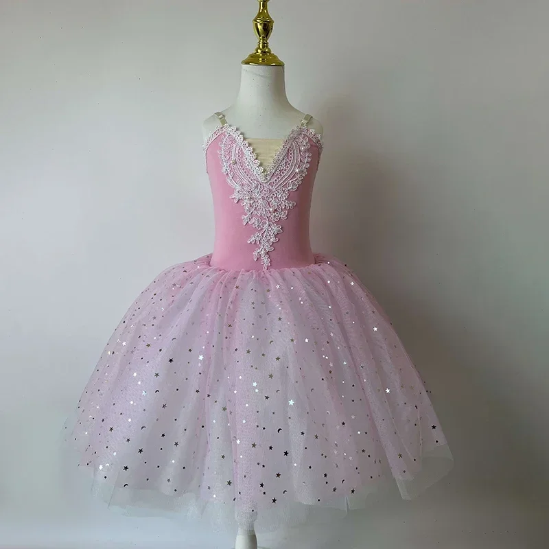 

Girls New Ballet Skirt Sequins Professional Ballet Tutu Long Dress Performance Dance Costumes Ballerine Femme Women Ballet Wear