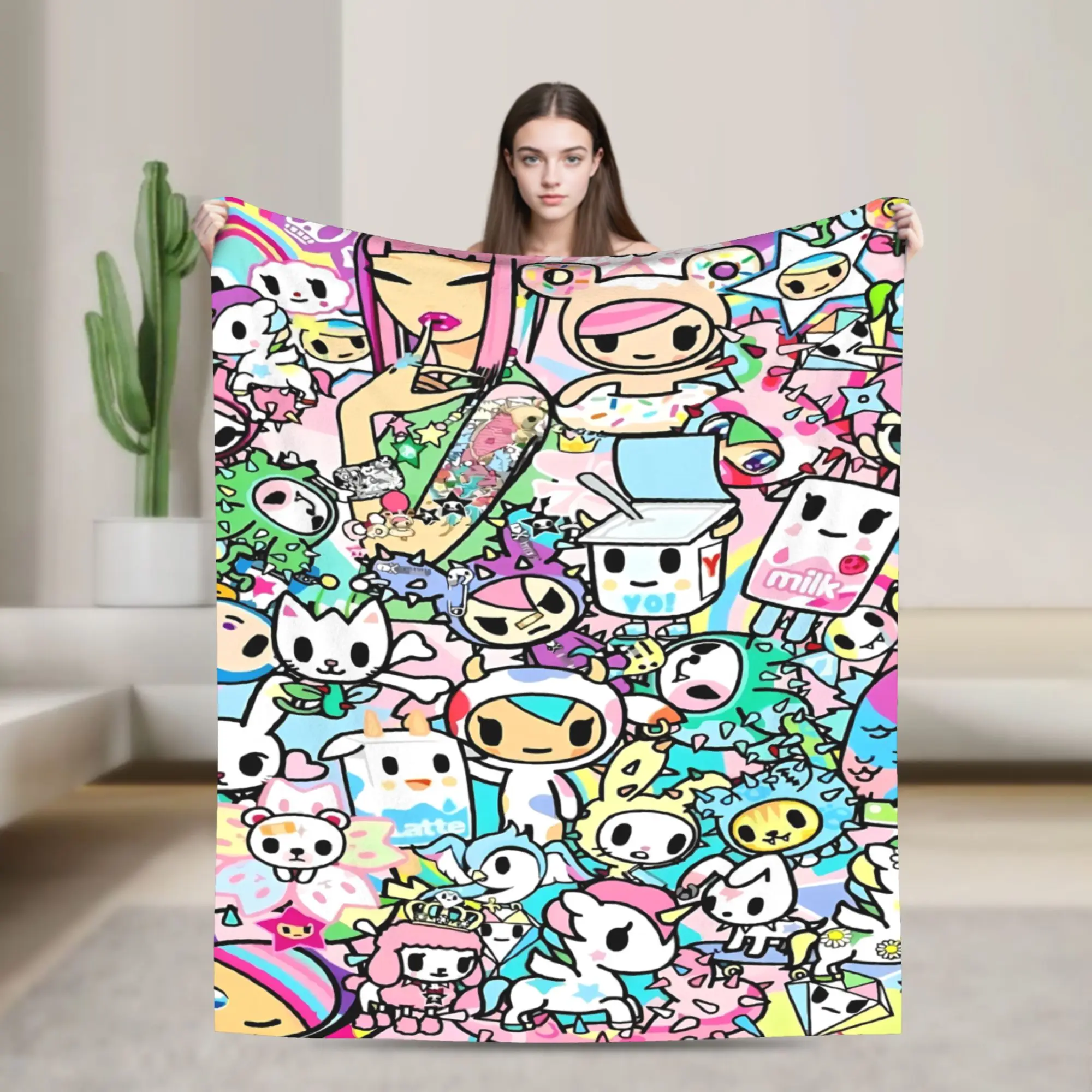 Tokidoki Full Character Collage Blanket Quality Soft Warm  Throw Blanket Winter Picnic Couch Bed Pattern Bedspread