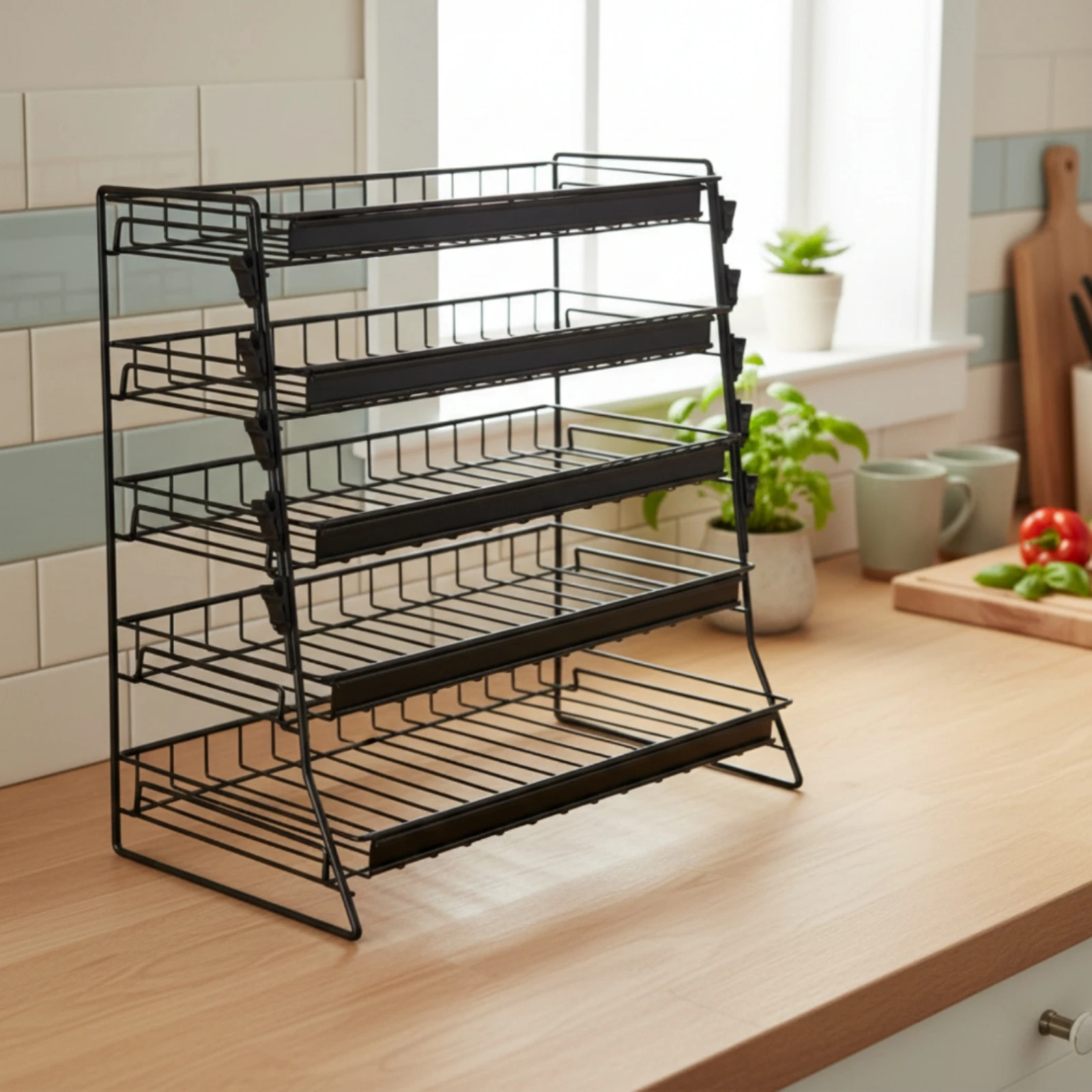 Snack Display Rack Slanted Wire Display Rack with Price Clips Countertop Organizer Space-Saving Sturdy for Retailers
