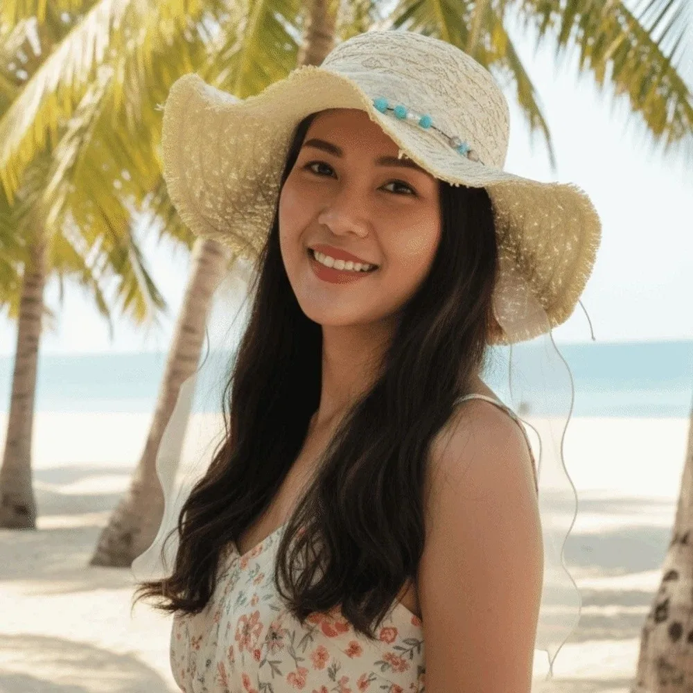 Breathable Vacation Beach Cap Lightweight with Turquoise Big Brimmed Straw Hat Sunshade Topi with Lace Woven Sun Cap Daily