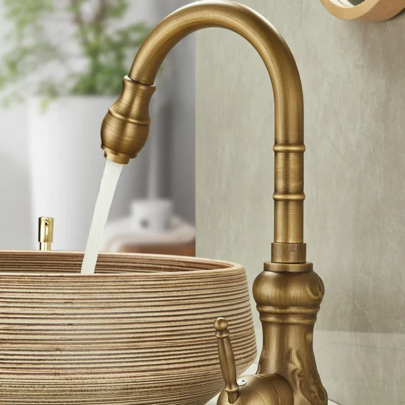 Retro All-copper Faucet Hot and Cold Dual-control European Washbasin Bronze Tap Household Sink Water Classic Bathroom Fixture