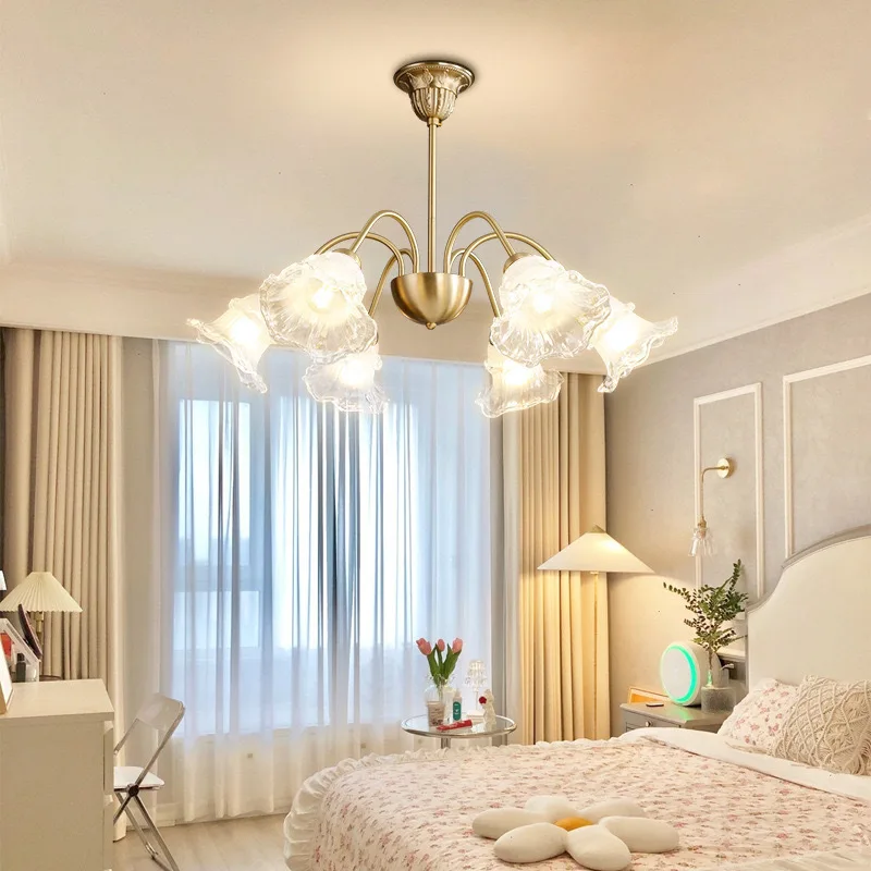 

American Vintage Style Copper Chandelier Light Luxury Art Flower Shape For Living Room Dining Bedroom Study Homestay