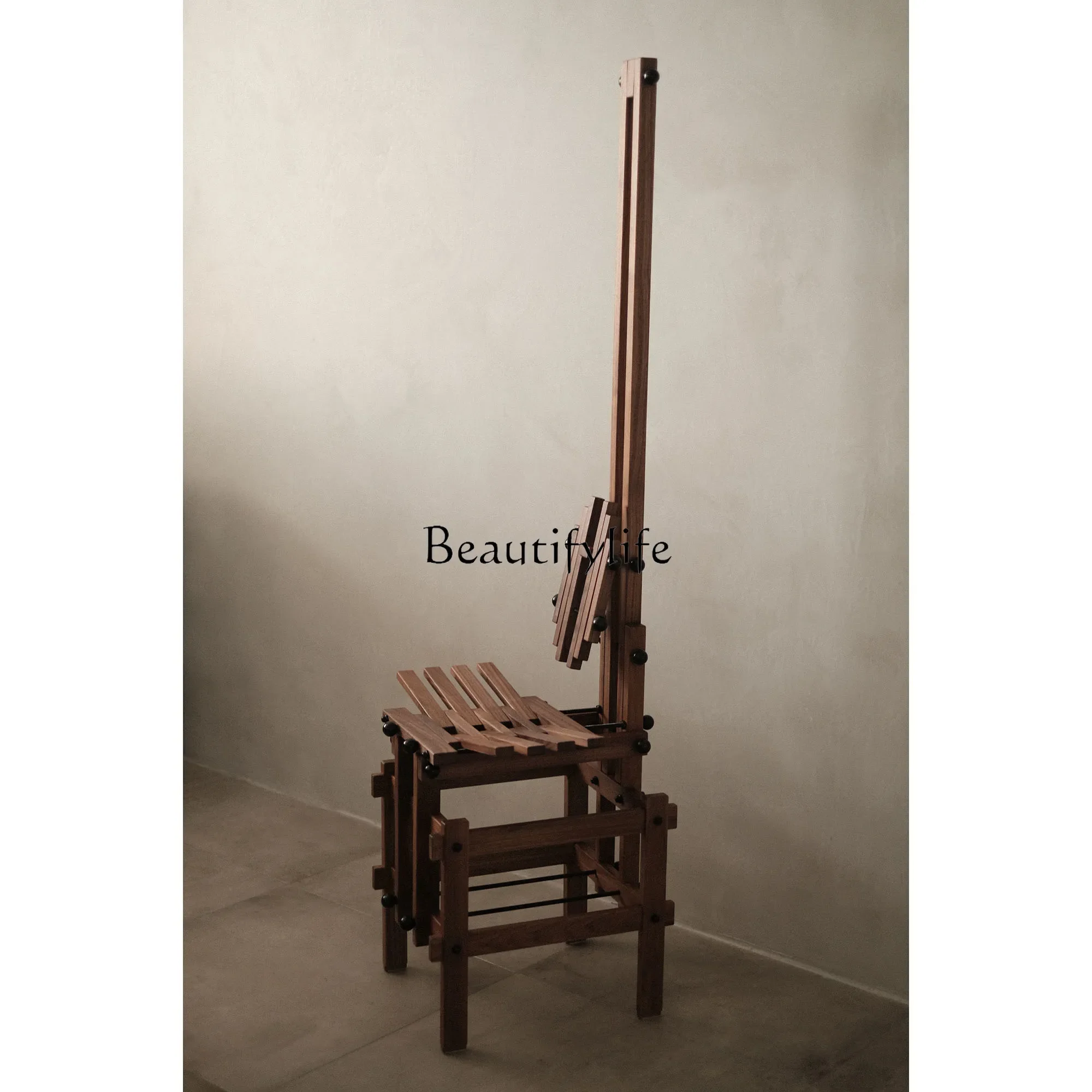 

ld6Building Block Structure Chair Decorative Art Walnut Oak High Back Chair