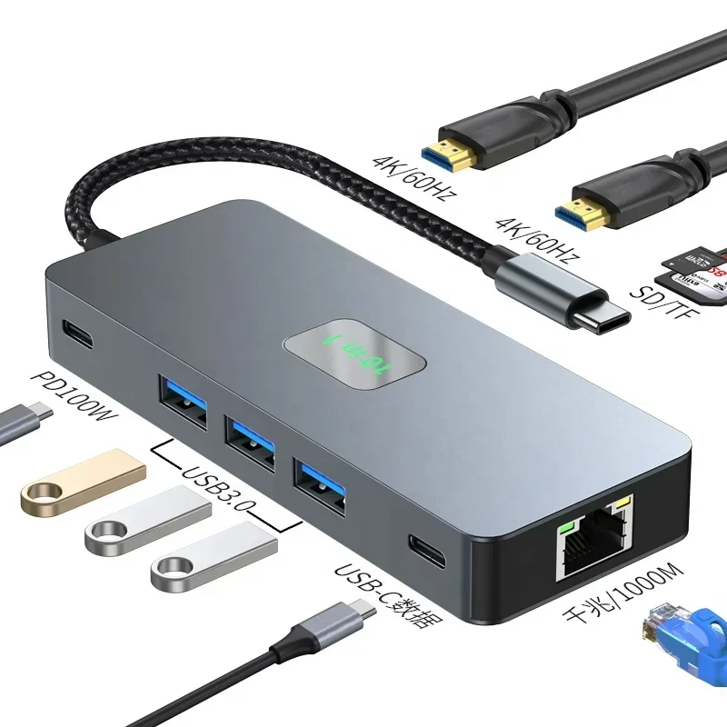 FC&EC 9 in 1 Dual HDMI-Compatible 4K Docking Station with 2 4K HDMI-Compatible Ports USB C Dock USB C HUB for MacBook Pro XPS fo