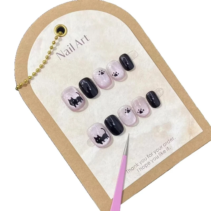

Korean handmade manicure wearing nail short high-end niche versatile flower girl