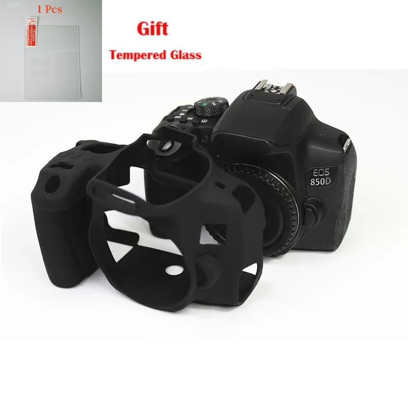 

Camera bag Silicon case rubber soft cover protector，For Canon SLR EOS 850D + Tempered Glass LCD Protective Film
