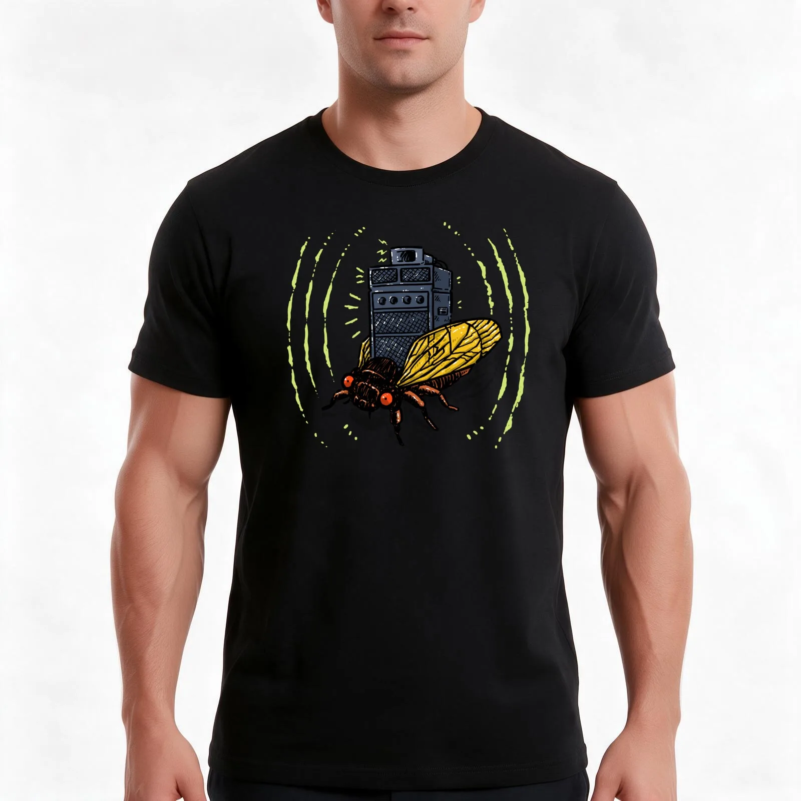 Cicada Soundsystem T-Shirt, Summer Casual Cotton Tee, Oversized Streetwear Tops, Vintage Graphic Print, Loose Fit Short Sleeve