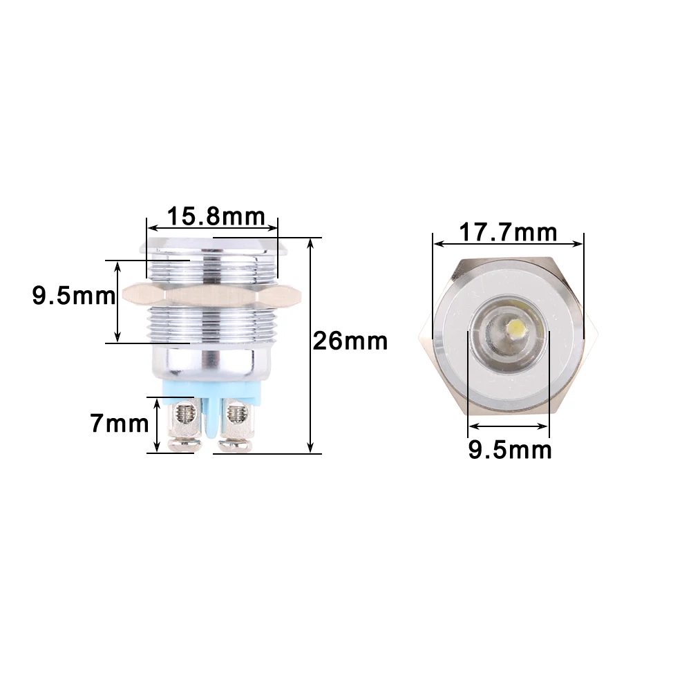 16Mm Indikator Logam 3V 12V 24V 220V Lampu Lembut LED Indikator Catu Daya Tahan Air dengan Terminal Sekrup Merah Biru Hijau Putih