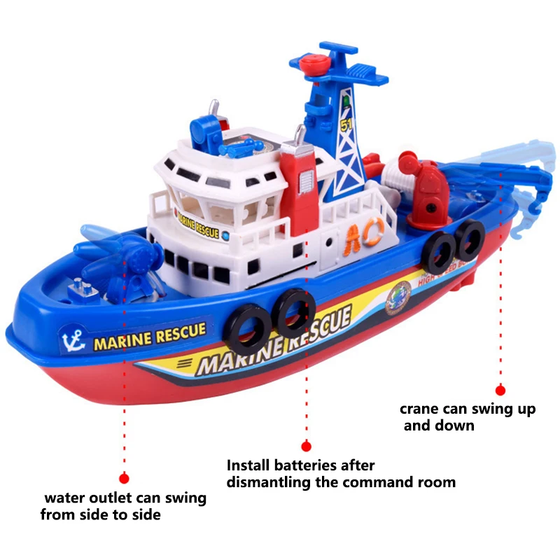 Pool Bath Toys For Kids Music LED Light Electric Marine Rescue Fire Fighting Boat Classic Children Spray Water Toys Summer