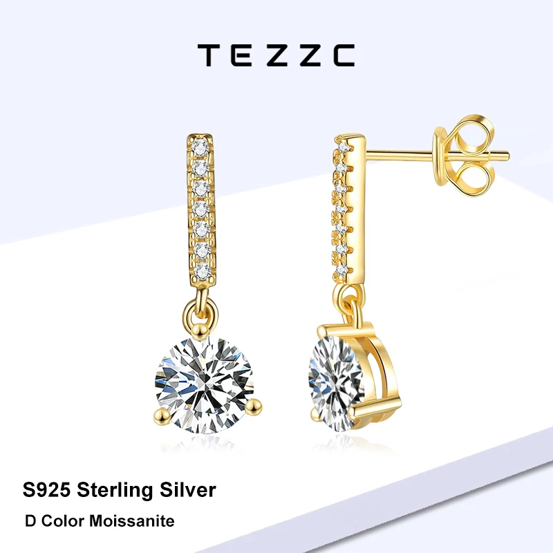 

Tezzc 1CT Moissanite Drop Earrings for Women 925 Sterling Silver With Platinum Plating 3- Claw Diamond Ear Stud Wedding Jewelry