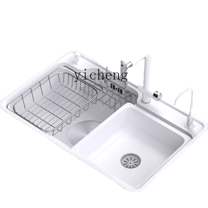 YY White Sink 304 Stainless Steel Household Washing Vegetables Basin Nano Large Single Sink