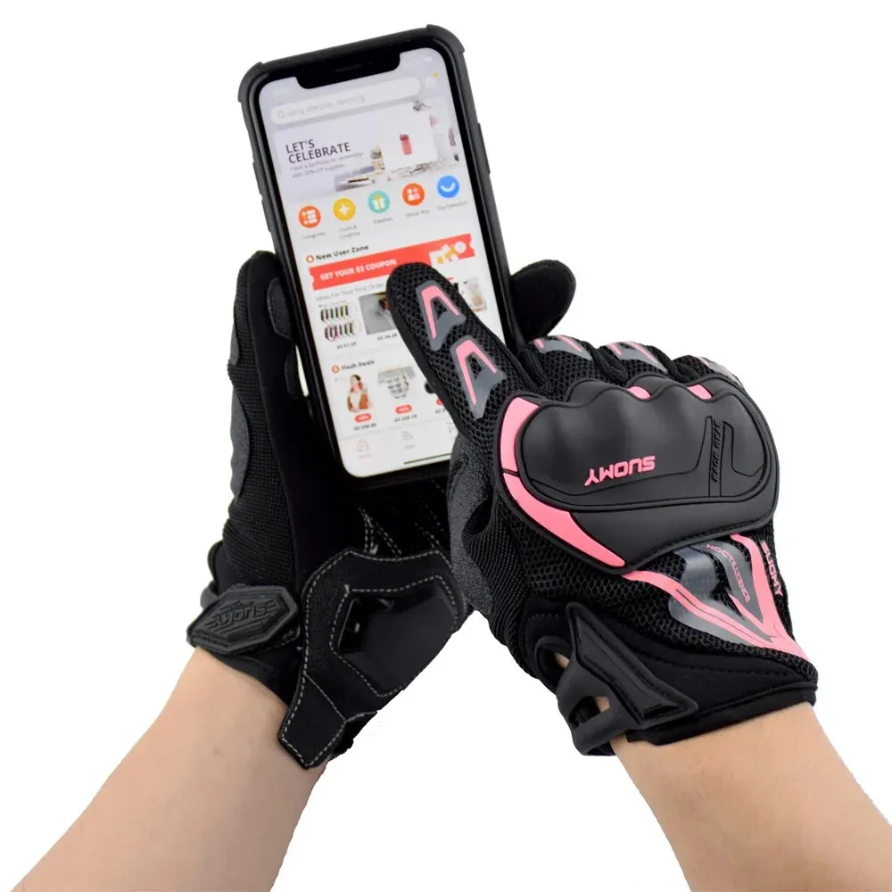 SUOMY Lady Summer Motorcycle Gloves Women Teens Girls Full Finger Moto Racing Touch Screen Motocross Gloves Female Pink S-XXL