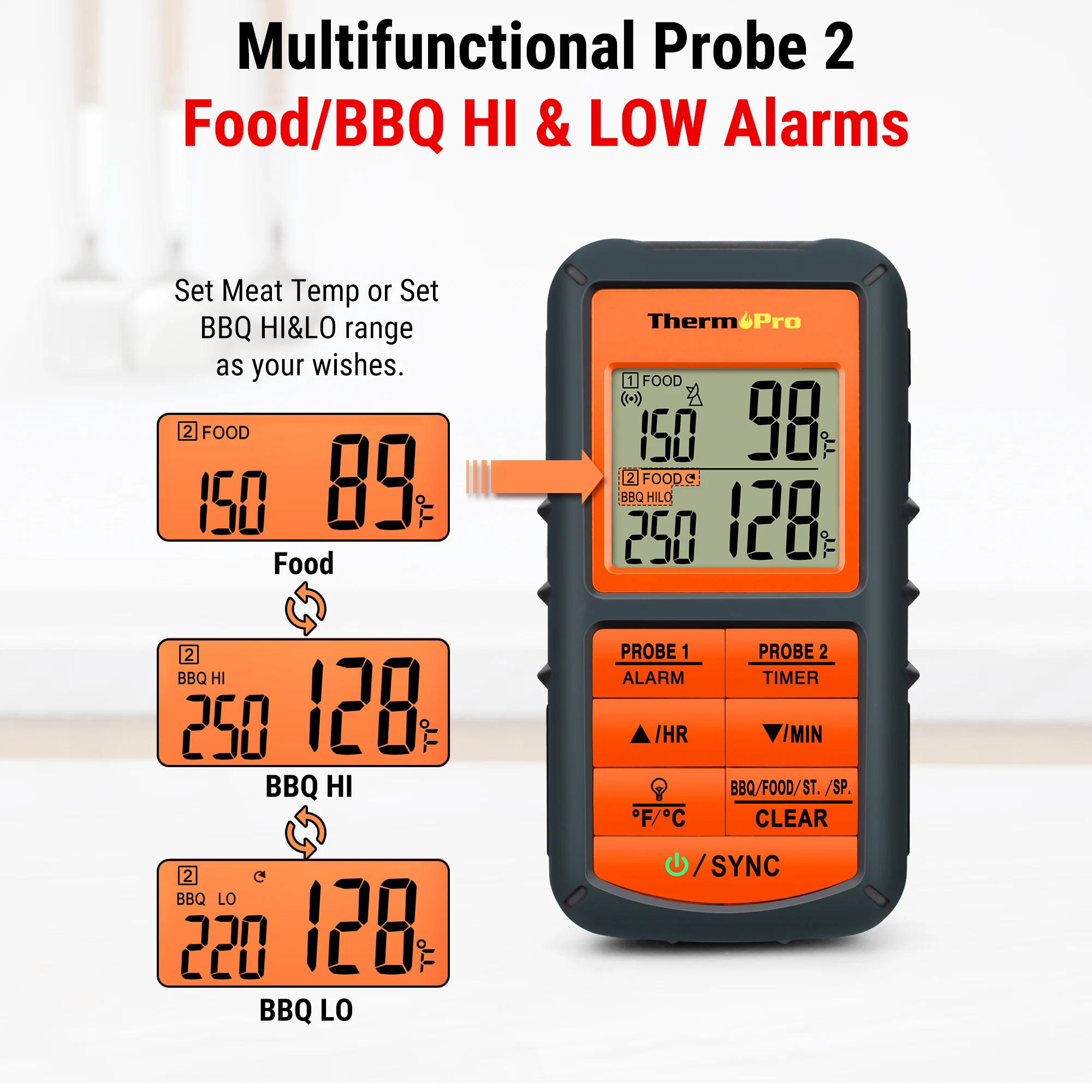 ThermoPro TP-08C Wireless Meat Thermometer Dual Probe Digital Remote BBQ Grill Smoker Oven Food Cooking Temperature Alarm Timer view 5