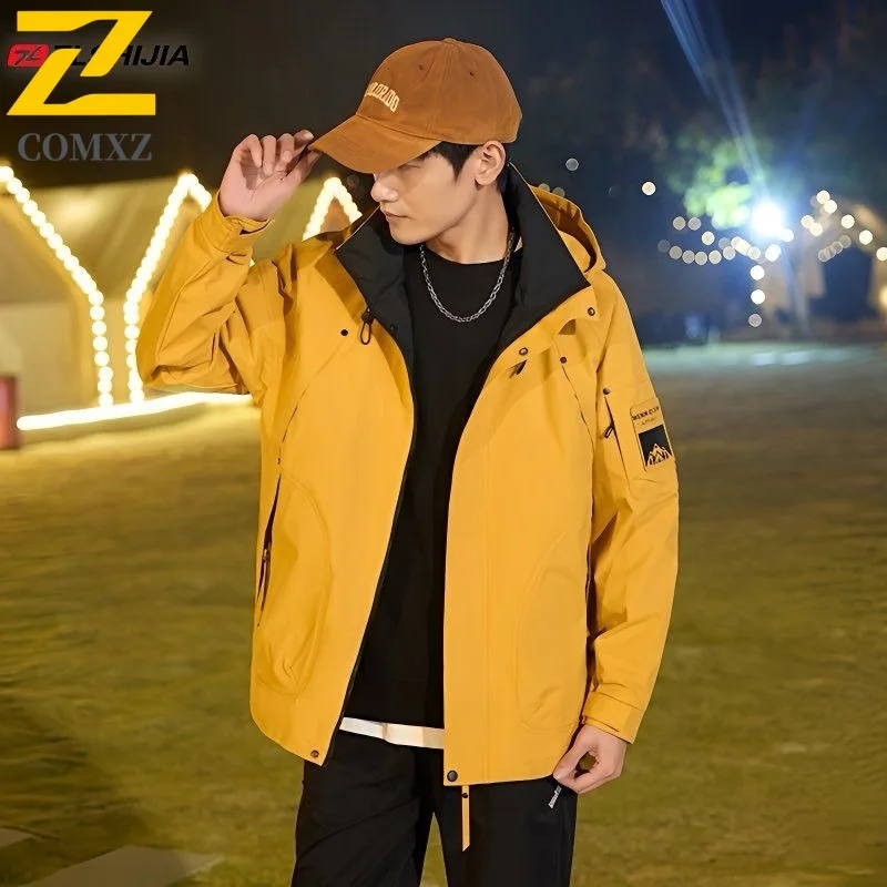

COMXZ Мужская непромокаемая ветровка, осень 2022, ветрозащитная куртка большого размера, мужская куртка для кемпинга, охоты, бега, бега, спортивное пальто с капюшоном Gorpcore
