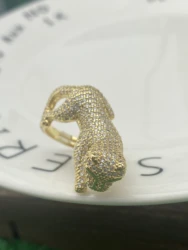 Lovely 3D Leopard Jaguar Pave Cubic Zirconia Adjustable Ring