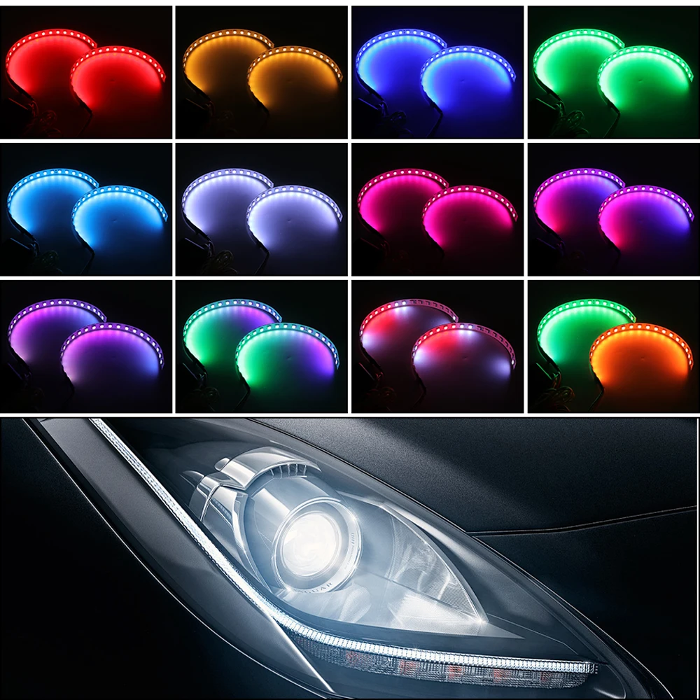Yuyu RGB Demon Eye LED Angel Eyes – Bluetooth Controlled For Car/Motorcycle Projector Lenses, 12V