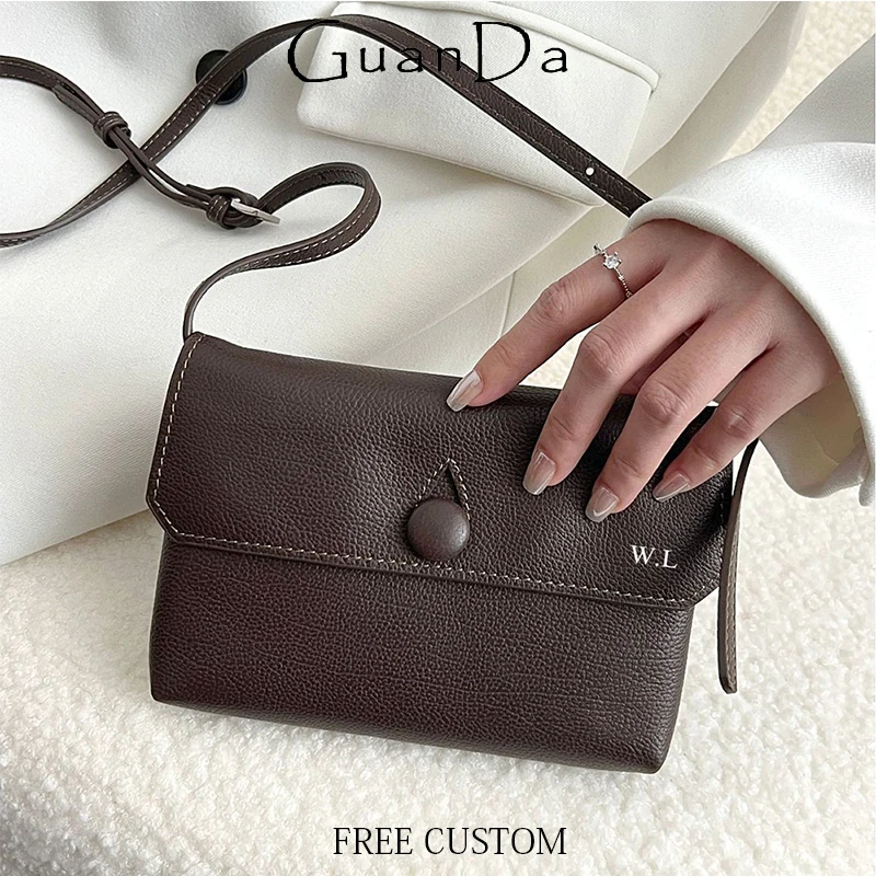 

Luxury Woman Genuine Leather Crossbody Bag Custom Letters Fashion Casual Travel Phone Purse Cowhide Handbag Shoulder Bag Wallet
