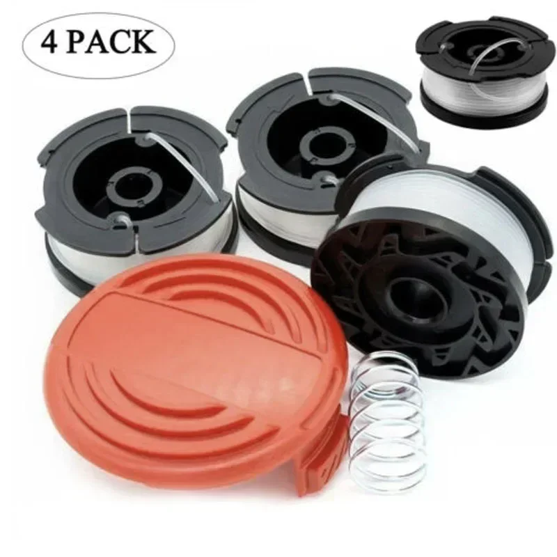 4 Pack Trimmer Spool With Cap Spring Replacement For Black Decker Cap Spring String Grass Trimmer Spools Caps Spring Kit Parts