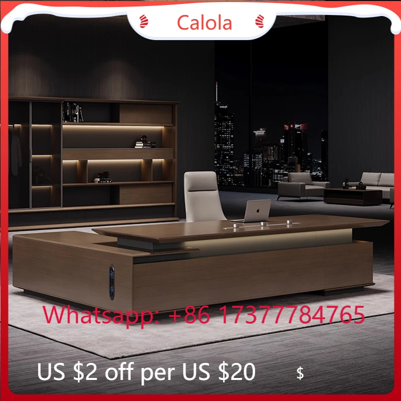 L Shaped Boss Office Desk with Filing Cabinet Modern President Gaming Desk Chair Furniture