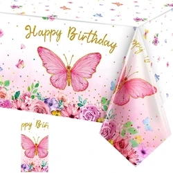 Butterfly Birthday Party Waterproof Tablecloth Spring Summer Outdoor Butterfly Party Table Decor Girl Happy Birthday Party Decor