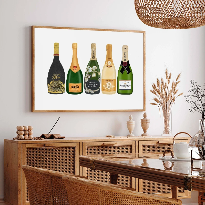 Flavoring Champagne Whiskey Bottles Illustration Posters and Prints Canvas Printing Wall Art Picture for Living Room Home Decor