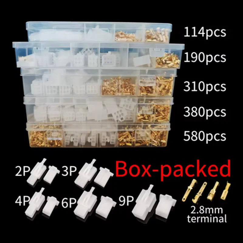 Car Motorcycle Electrical Connectors: 2.8mm 2 3 4 6 9 Pin Wire Terminal Hooks for Male & Female Terminals Assorted Kit