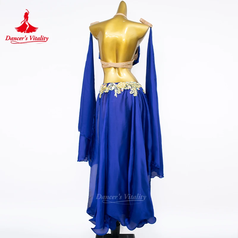여성용 벨리댄스 대회 코스튬 세트, 브래지어 + 시니어 새틴 스톤 롱 스커트, 벨리댄스 이국적 댄스웨어, 소녀 세트, 2 개