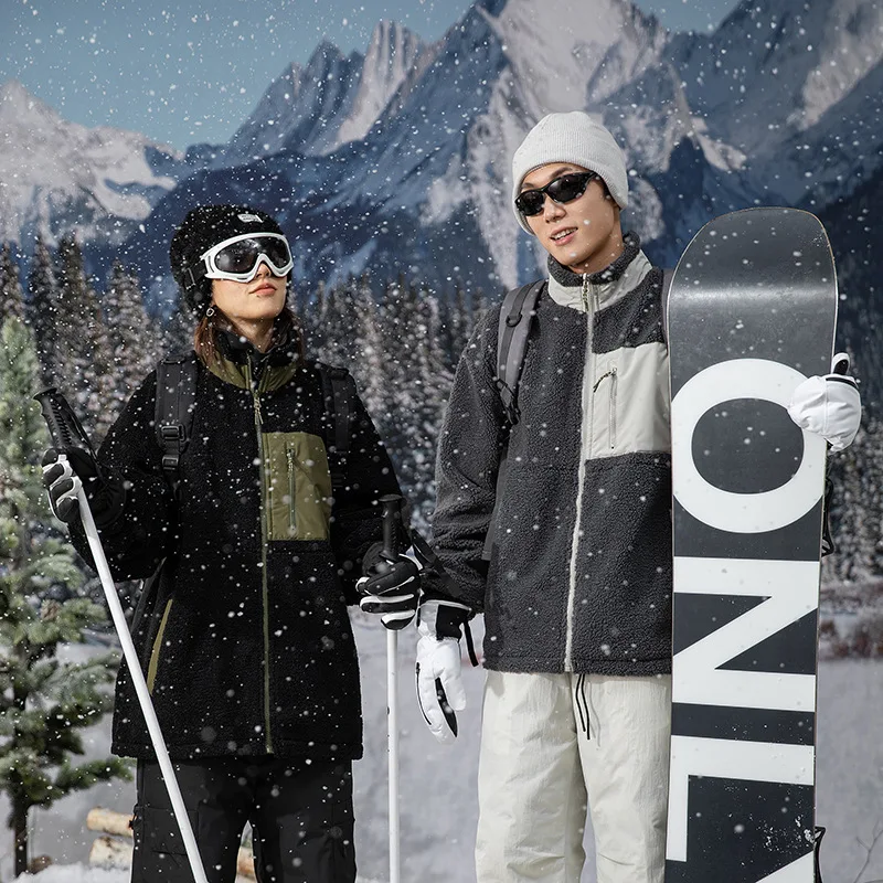 

Outdoor Arrival Warm Reversible Stand Collar Jacket - Unisex Trendy Color-Blocked Plush Coat Can Wear The Jacket on Both Sides